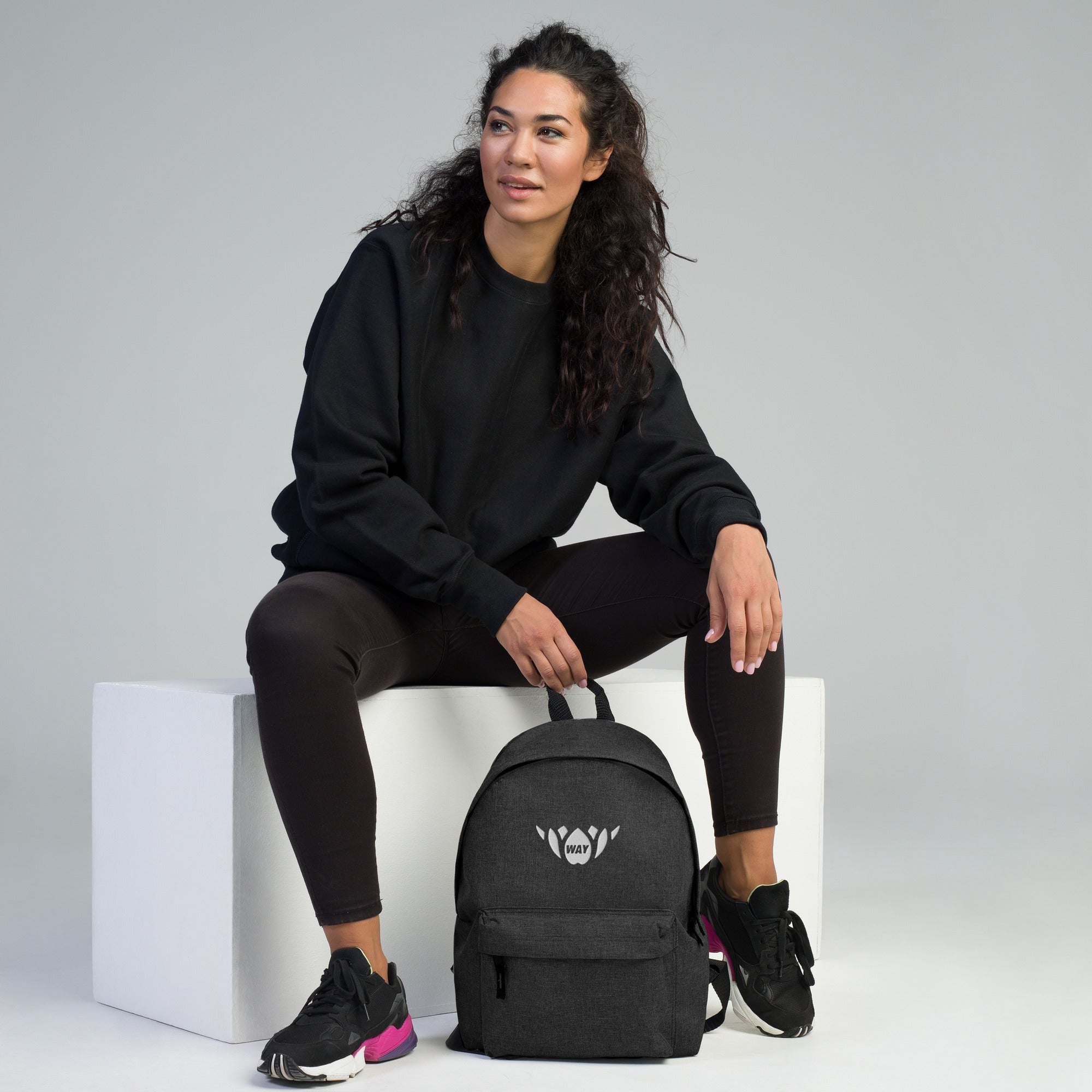 Lotus-Embroidered Backpack