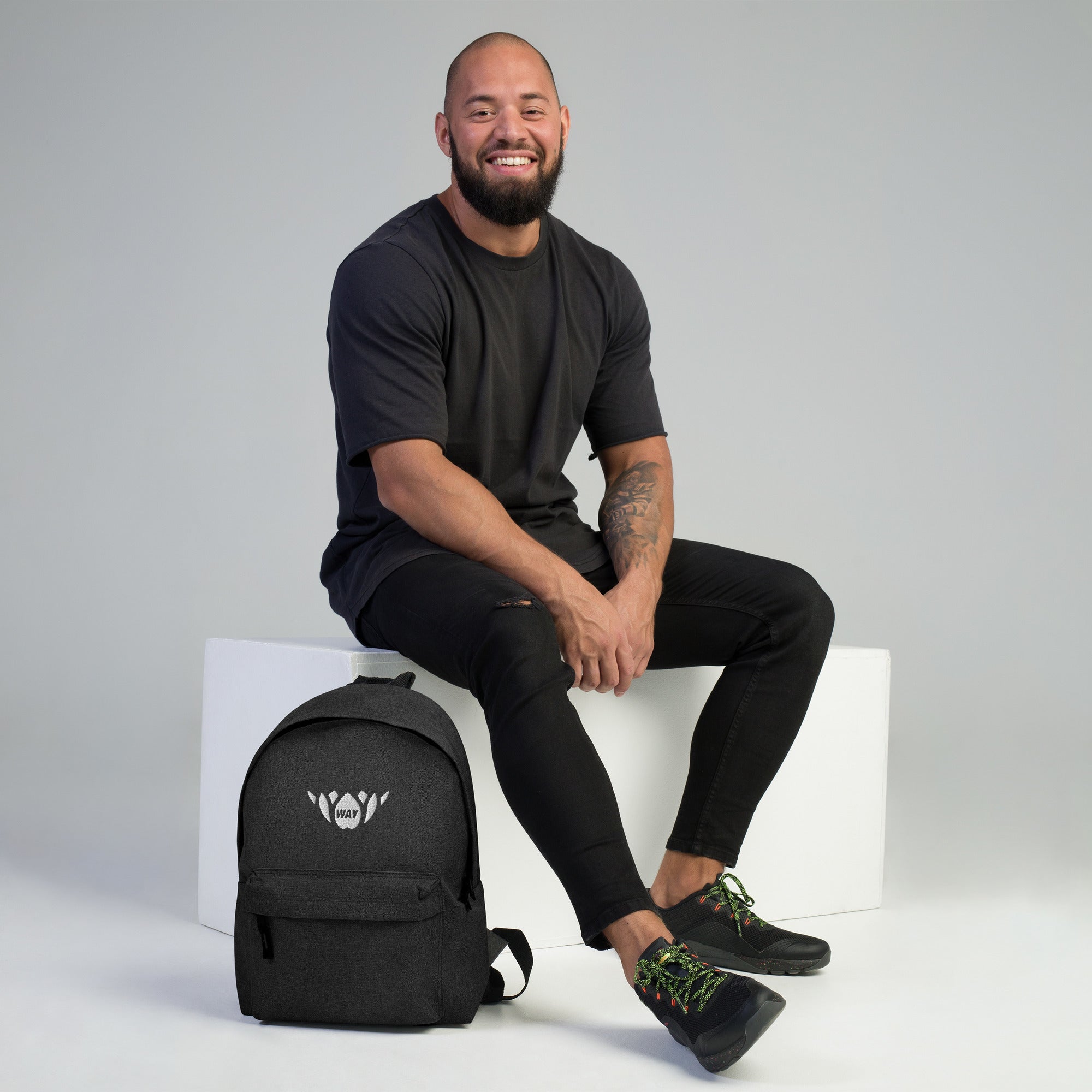 Lotus-Embroidered Backpack